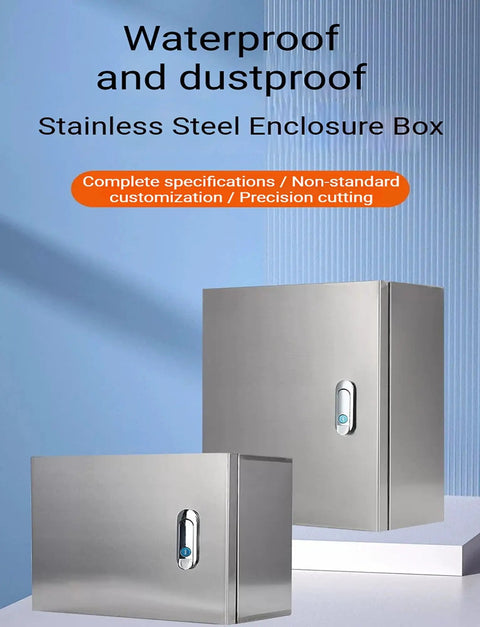 Heavy Duty Stainless Steel Outdoor Electrical Junction Box Waterproof Weatherproof Enclosure For Rugged Environments Pro Grade Corrosion Resistant Rainproof Dustproof Protection Easy Access And Durable Construction, front view