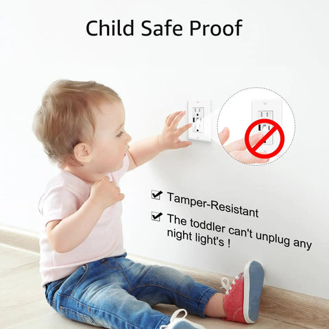 Child interacting with a tamper-resistant outlet from the Straight Up Dependable USB C Wall Outlet With Soft Night Light, 20 Pack 24W Fast Charging Socket.