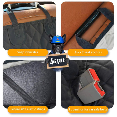 Waterproof Dog Car Seat Cover With Side Flap For Cars Trucks And SUVs Backseat Protector Nonslip Pet Seat Cover installation details