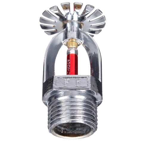 Slick Chrome Plated Copper Pendent Fire Sprinkler Heads Four Pack With Kickass One Half Inch NPT Threads And Hella Dependable 155 Fahrenheit Red Bulb for indoor use