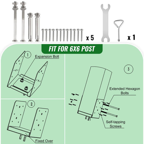 Sturdy Stainless Post Base 2 Pack For 8x8 Wood Posts Adjustable Bracket With Inner Opening 7.8 By 7.48 Inches assembly overview.