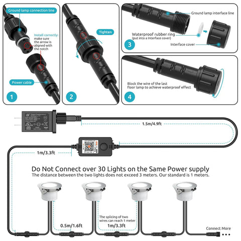 Smart RGBW LED Deck Lights Kit 10 Pcs Recessed 1.22 Inches Low Voltage With WiFi Bluetooth Control installation steps