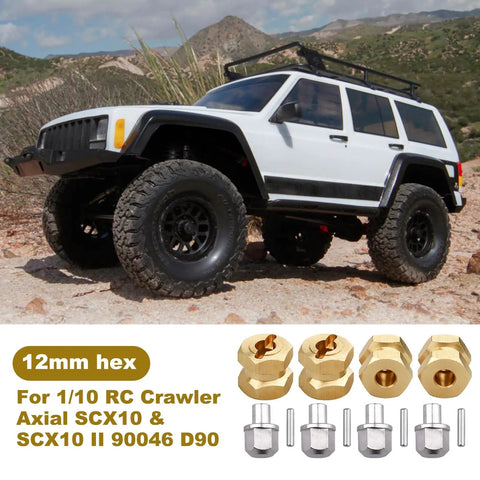 Brass 12mm Wheel Hub Extensions And Spacers Hex Drive Adapter Kit For 1/10 Scale RC Crawlers, Fits Axial SCX10 And SCX10 II 90046 D90