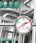 Stainless Steel Liquid Filled Pressure Gauge Back Mount Built Tough For Water Oil And Air Testing One Eighth Inch NPT One And A Half Inch Dial Zero To Two Hundred PSI With Range Mark Pointer