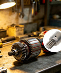 Super Slick 5 mm Shaft Electric Wrench Motor Gear Rotor with 7 Tooth design on a workbench for easy maintenance.