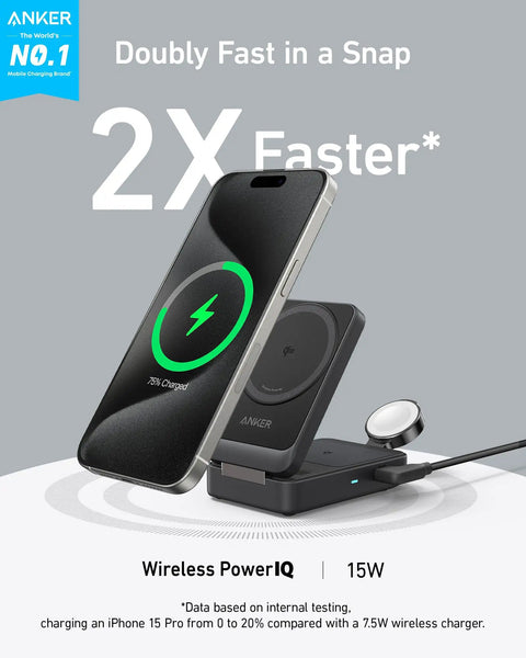 MagGo 3-In-1 iPhone Charging Station With MagSafe Wireless Stand charging iPhone, AirPods, and Apple Watch