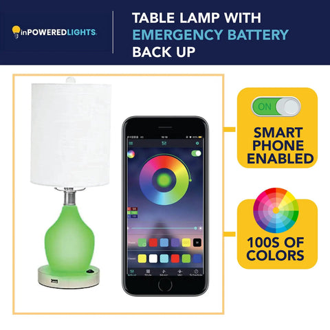 Emergency Battery Back Up Table Lamp With USB Charging And Color Changing Base, Safe Night Light for nursery and bedroom