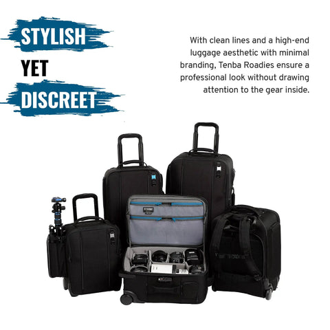 Carry On Camera Backpack For DSLR And Mirrorless Gear With Space For 2 Cameras displayed with multiple luggage bags.