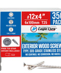 Box of 12 X 4 Inch Type 305 Stainless Deck Screws Flat Head Torx T25 Drive Rust Resistant For Outdoor Decking And Woodwork, 350 pack with driver bit