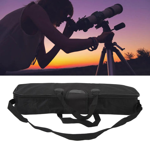 Multipurpose Telescope Bag With Shock Absorption And Non Slip Closure Heavy Duty Large Capacity Storage Case For Telescope Mount Tripod And Accessories Travel Ready Gear Protector; beneath silhouette of person using telescope at sunset.