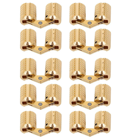 Ten Pack Brass Hidden Cabinet Hinges M8x18mm with Concealed Cylinders, 180 Degree Opening