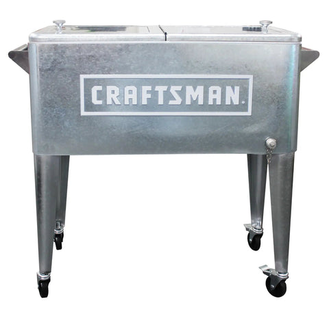 Craftsman Licensed 80-Quart Galvanized Cooler With Wheels For Outdoor Patio Porch Tailgate Ready Ice Chest Ideal For Worksites And Backyard Parties