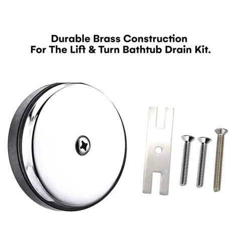 Lift And Turn Brass Bathtub Drain Stopper Kit For Quick Tap Shutoff No Fuss Universal Fit 1 3/8 or 1 1/2 inch with components.