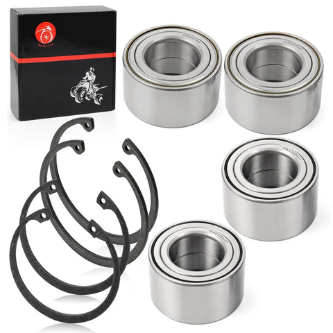 Rock Solid Front And Rear Wheel Bearing Ring Clips For Atv Heavy Duty Steel Locking Rings with bearings and clips in view.