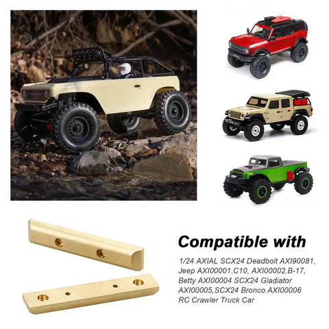 Brass Boulder Bar Weights For 1/24 Axial SCX24 Deadbolt Gladiator Bronco Jeep RC Crawler Cars 2-Pack shown with RC models