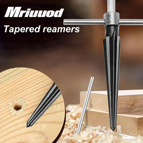 Hand Reamer Set For Guitar And Woodworking Tapered Reamers 3-13mm And 5-16mm with chamfer design in action on wood