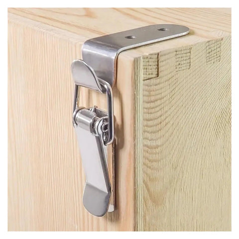 Heavy Duty Duck Mouth Buckle Hook Set For Cabinets And Wooden Boxes installed on wood surface