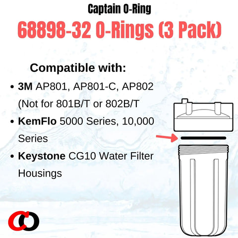 Diagram showing Three Pack Replacement O Rings For 3M AP801 AP801C AP802 And KemFlo 5000 And 10000 Series Water Filter Housings