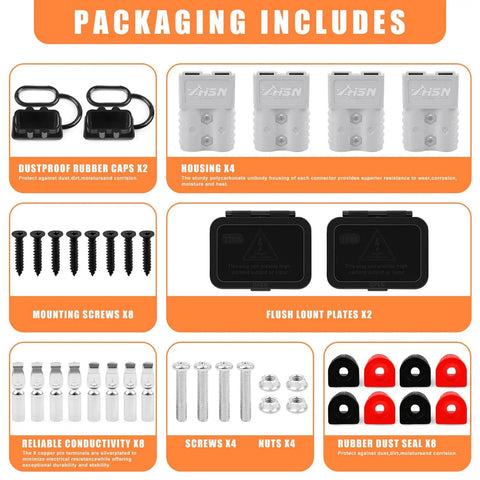 4 Pack 120A Battery Quick Disconnect Connectors With Flush Mount Plates And Dust Covers No-Fuss Heavy Duty Plug Kit components