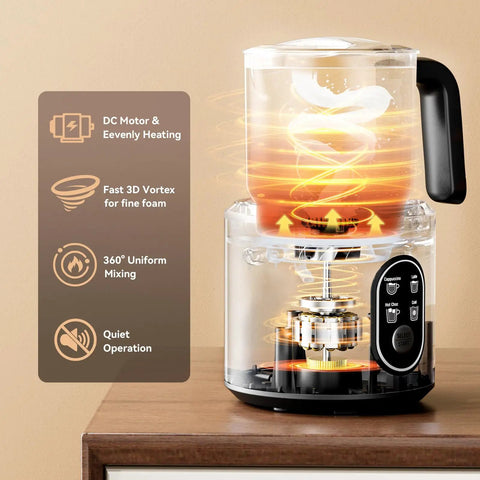 Barista Quality Milk Frother And Steamer 4 In 1 Electric Foam Maker With 24oz Detachable Stainless Jug featuring internal mechanisms.