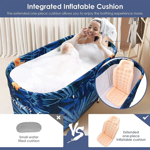 Woman using Portable Foldable Bath Tub For Adults With Thick Insulation Foam Oval Soaking Tub For Showers And Small Bathrooms