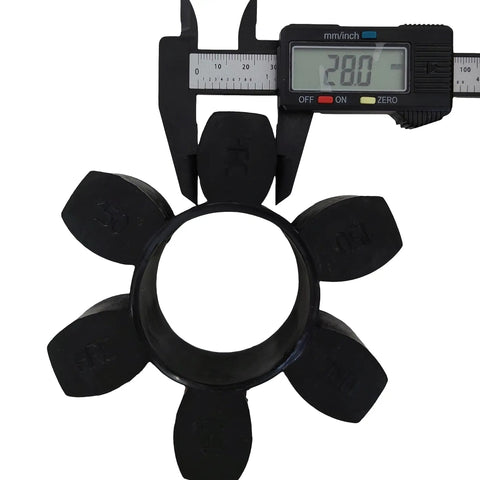 Rubber Element Black Coupling Insert For Air Compressors Compatible With 15E And 150 Models shown with calipers at 28mm