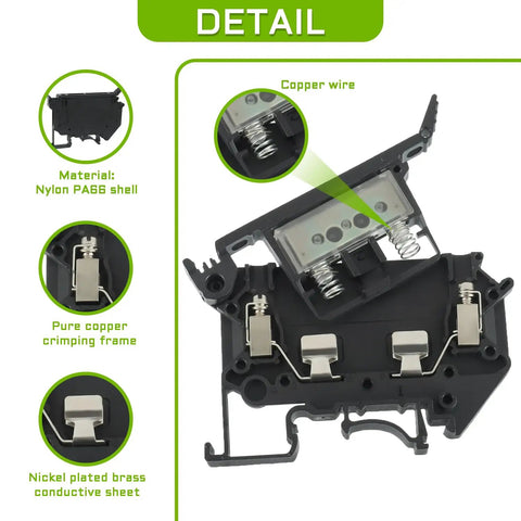 Heavy Duty Fuse Holder Terminal Block With LED Indicator For DIN Rail 24V DC 6.3A Screw Clamp 5x20 5x25 6x30 Fuse Sizes Black Pack Of 6 Industrial Grade, detail view
