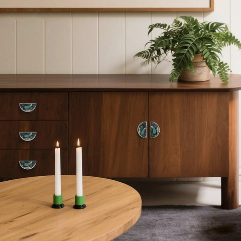 2 Pack Peacock Floral Art Cabinet Handles With Customizable Panels, 3 Inch Hole Center Semicircle Brushed Nickel Drawer Pulls on dresser