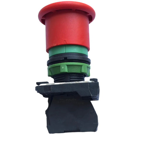 Premium Heavy Duty Emergency Stop Button For Scissor Lifts With No Sweat Setup And Built Darn Tough Housing Top Shelf Replacement For Pro Jobs Compatible With SJ Models 194749 Industrial Switch close-up showing button design and connector.