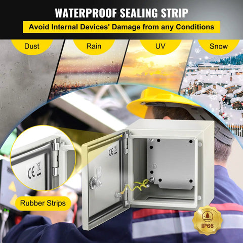 Heavy Duty One Point Five Millimeter Steel NEMA 4X IP66 Electrical Enclosure Box Eight By Eight By Six Inches With Mounting Plate open cabinet with rubber seal and backplate