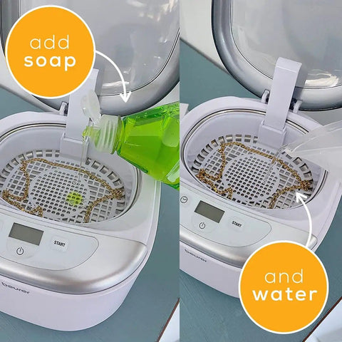 Professional Ultrasonic Cleaner With Digital Timer For Jewelry Rings Coins Eyeglasses Watches White 18.5 Fl Oz Fast Deep Clean shown