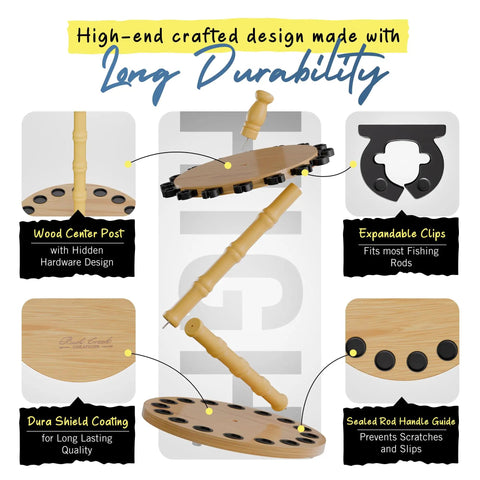 Round 16 Rod Storage Rack With Handcrafted Wood Post No Tool Assembly showcasing features and design elements.