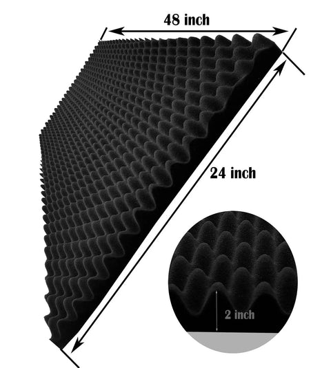 Egg Crate Acoustic Foam Panel 48 By 24 By 2 Inches Black Dope Soundproof Studio Foam For Walls Noise Reducing Sound Panels Echo And Reverb Control Ideal Acoustic Treatment For Home Studio shown with size specifications