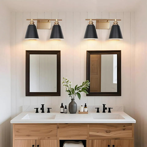 Black And Gold 3 Light Vanity Light For Bathroom Over Mirror 23 Inch Sleek Modern Farmhouse Wall Sconce With Metal Shade Elevates Decor