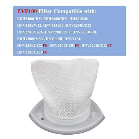 Six Pack EVF100 Vacuum Filter Set Compatible With Black And Decker HNV Series Hand Vacuums Including HNV220B HNV215B HNV115B HHS315J01 BDH7200CHV BDH9600CHV Not For HNVCF10 showing filter design