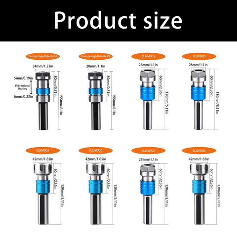 Product size chart for Duty Collet Chucks For Thread Milling Offer Floating Compensation With 5 mm Adjustment for precise metalworking.