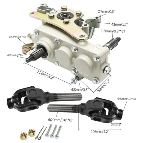 Complete 4WD Go Kart Transmission Kit With CV Axles Differential Reverse Gearbox in detailed view