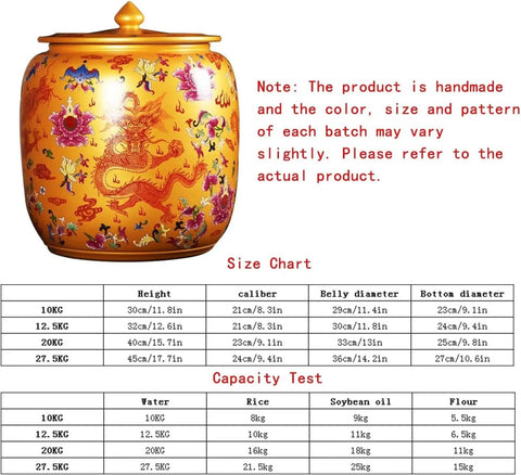 Straight Up Solid Ceramic Rice Jar With Wide Mouth Lid, Kickin Big Kitchen Grain Dispenser For Dry Ingredients, 10KG Size.