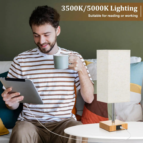 Bedside Lamp With USB C And USB A Ports 3 Color Modes From 2700K To 5000K Pull Chain Nightstand Table Lamp For Bedroom