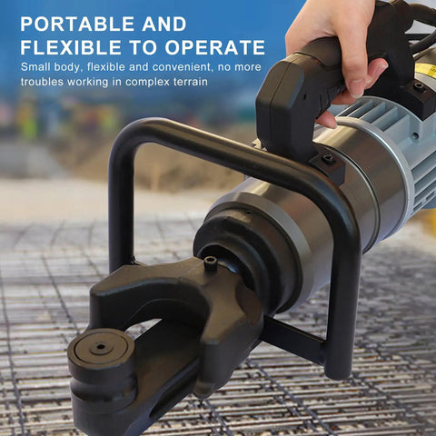 Uwytgf Portable Electric Hydraulic Rebar Bender Machine for 8Mm to 32Mm steel, showing flexible operation in construction.