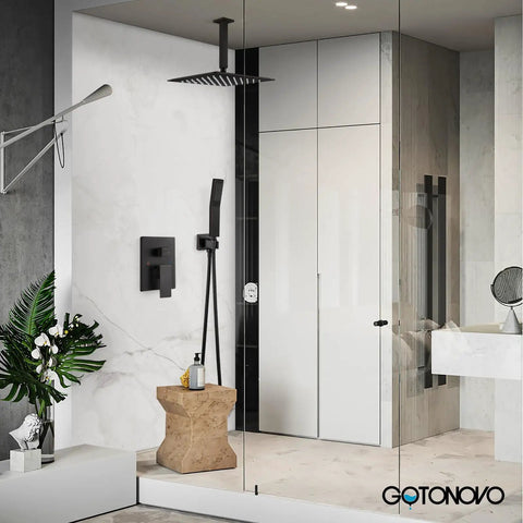 Ceiling Mount Shower System With Rain Showerhead And Handheld Sprayer, High Pressure Trim Kit, 10 Inch Oil Rubbed Bronze Showerhead