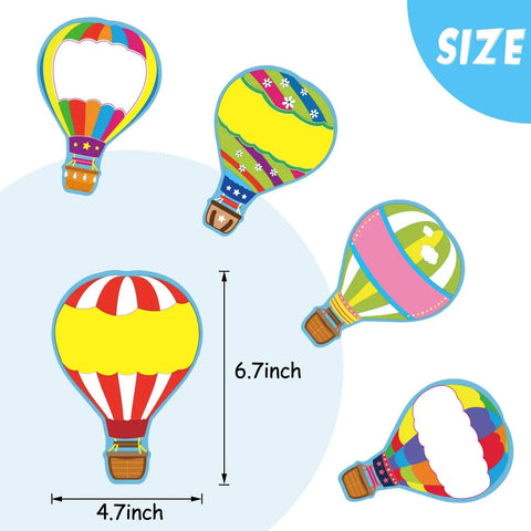 Totally Colorful Hot Air Balloon Cutouts Set With 54 Paper Shapes And 60 Glue Dots, illustration of 5 balloons, each 4.7x6.7 inches
