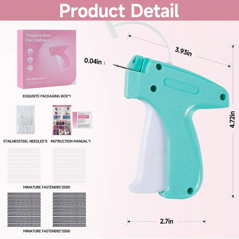 Slick Mini Tagging Gun For Apparel Repair And Crafting, 4.72in height, ergonomic design, includes needles and fasteners.