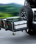 Heavy Duty Folding Hitch Cargo Carrier With 750 Pounds Capacity Fits Two Inch Receiver Includes Wheels And Handle For Easy Transport