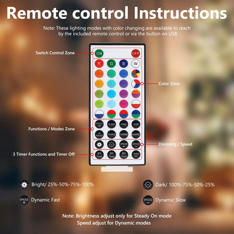 Remote control instructions for 164Ft 500LED RGB String Lights Outdoor With Remote Timer Memory Waterproof For Indoor Outdoor