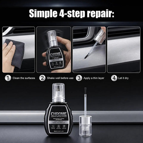 Top Tier Silver Wheel Repair Paint Delivers Dope Chrome Restoration Coverage To Knock Out Curb Rash And Shield Alloy Wheels From Daily Road Wear application steps showing cleaning, shaking, and painting.