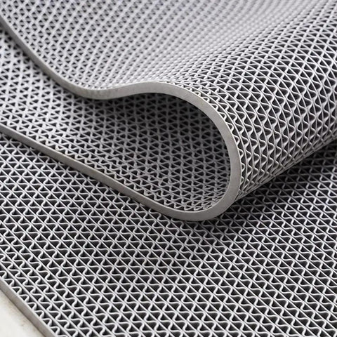 Commercial Drainage Mat Non Slip Floor Mat 3x10 Ft 0.22 Inch Thick for wet areas with grey cushioned grippy hydrophobic mesh.