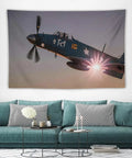 World War II Aircraft Airplane Print Large Polyester Wall Tapestry With Installation Kit For Bedroom Or Living Room Decor Aims To Elevate Your Space And Create A Dope Cozy Meditation Vibe tapestry depicting a vintage aircraft in flight.