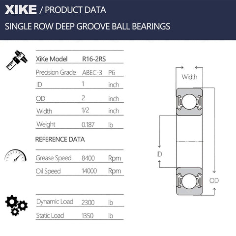 R16 2RS Double Rubber Sealed Bearings 1 Inch By 2 Inch By 1/2 Inch Deep Groove Ball Bearings Pack Of 4 product diagram