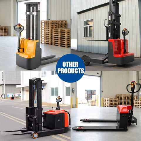 Electric Pallet Stacker Heavy Duty Warehouse Lifting Jack Smooth Operator For Factory Floor Freight Loading, showcasing various models.